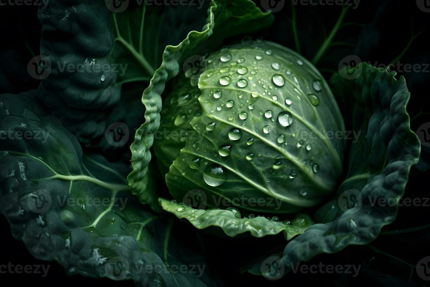 Cabbage on a black background. Neural network AI generated photo
