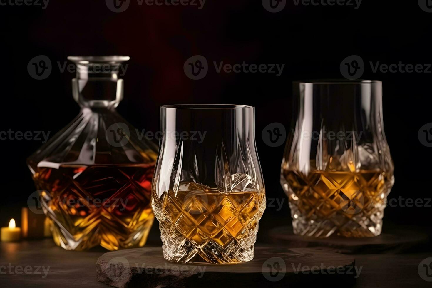 close up of a shot of whiskey on a bar top. Neural network AI generated photo