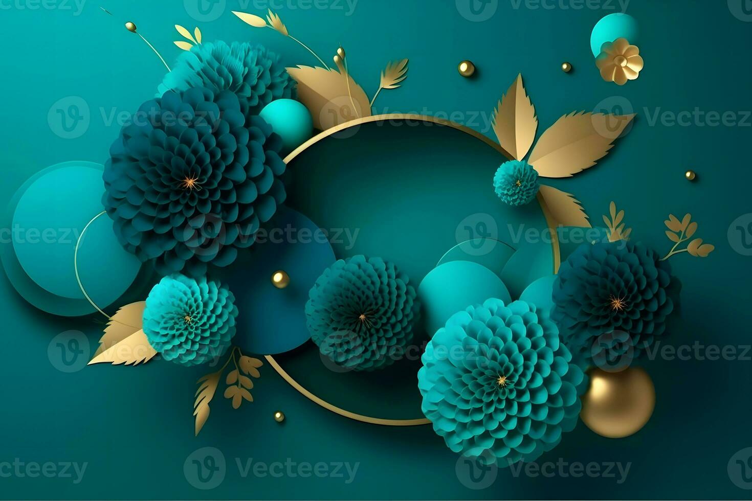 Ramadan Kareem. Abstract girih flowers encrusted with turquoise crystals. Neural network AI generated photo