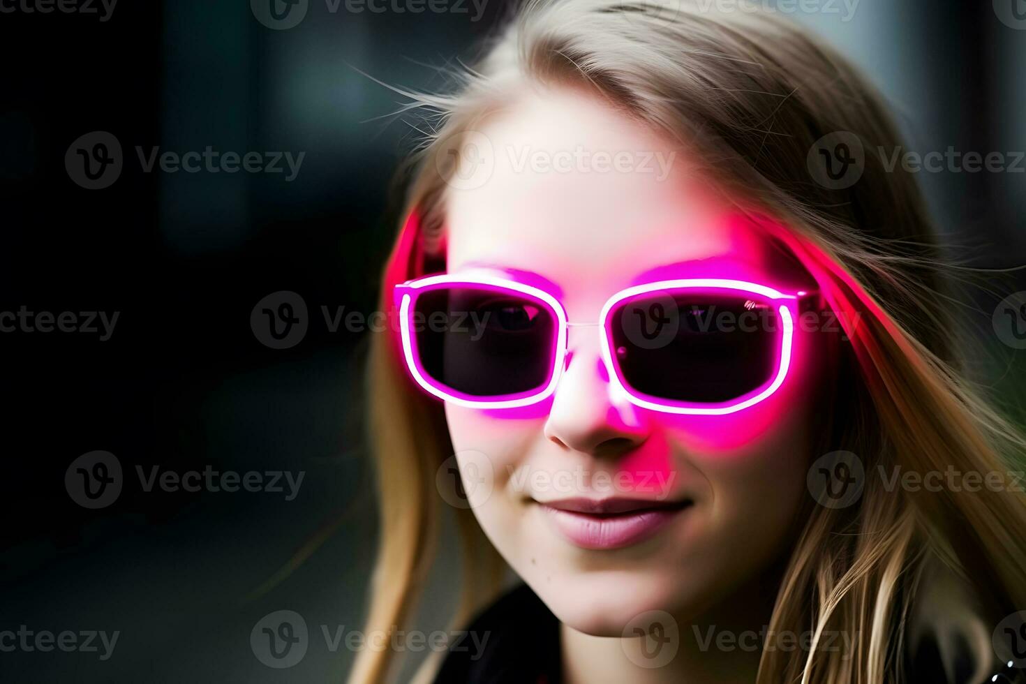 neon portrait of a girl with glasses. Neural network AI generated photo