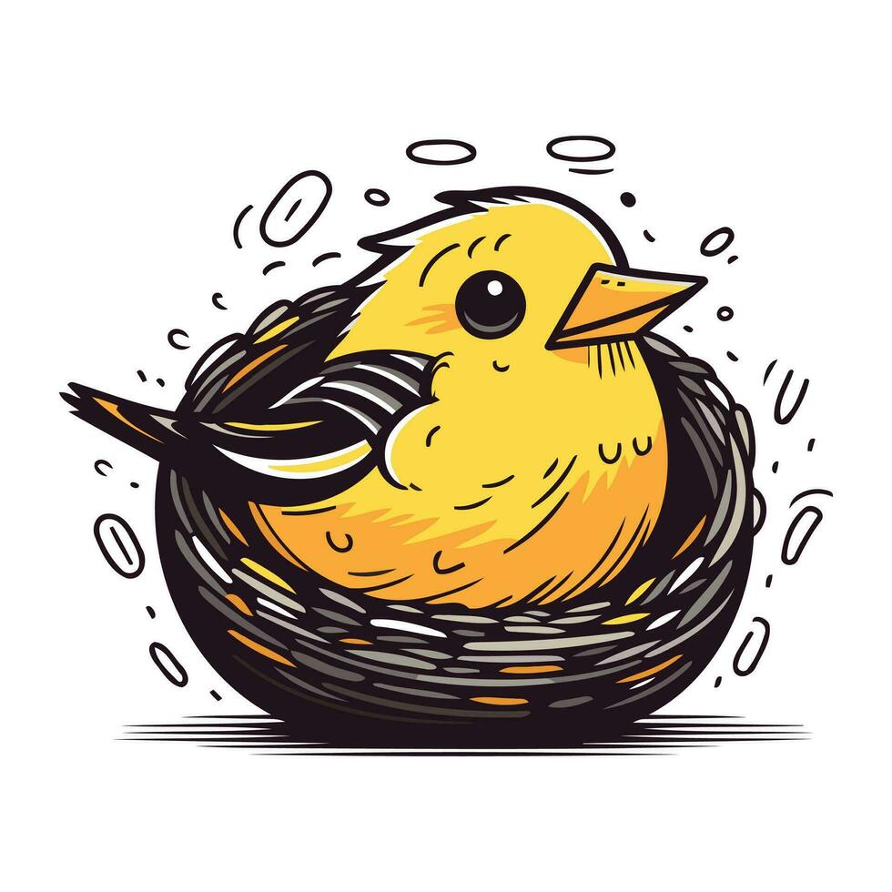 Chick in the nest. Vector illustration on a white background.