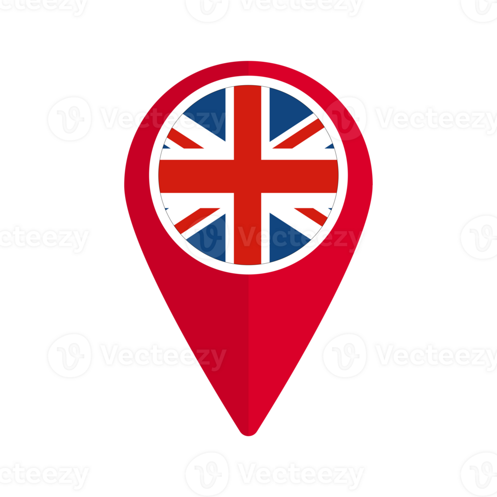 United Kingdom flag red pin map. Flag of UK in red pinpoint map png