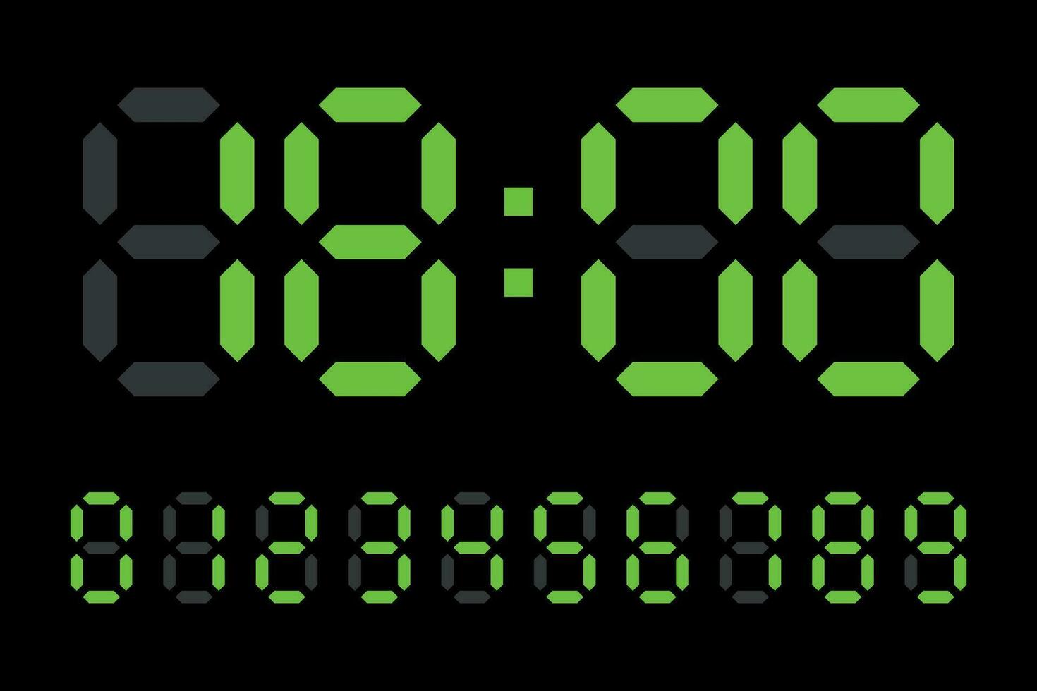 Digital LED Clock numbers electronic figures vector on black background.