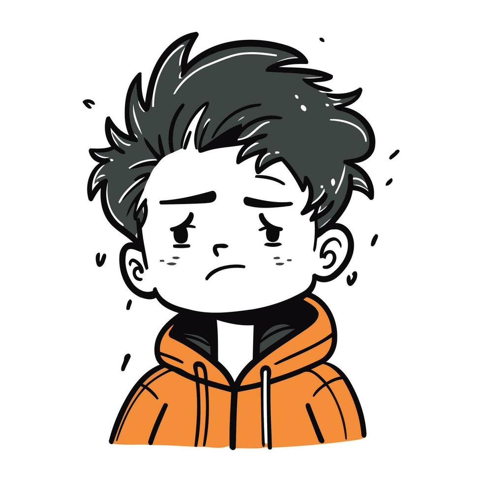 Illustration of a boy with an angry expression on his face. vector