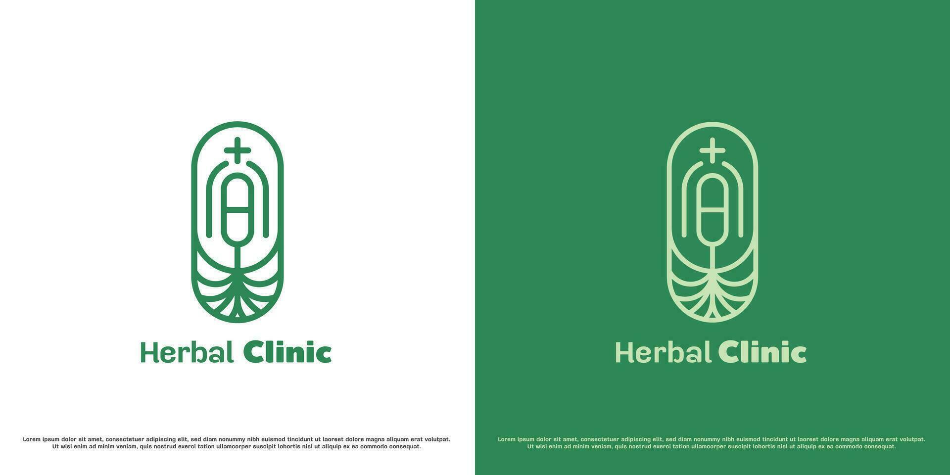 herbario clínica logo diseño ilustración. silueta de un píldora, un destino para un farmacia tienda para herbario salud medicina elixir extraer natural plantas. minimalista línea Arte sencillo plano icono concepto. vector