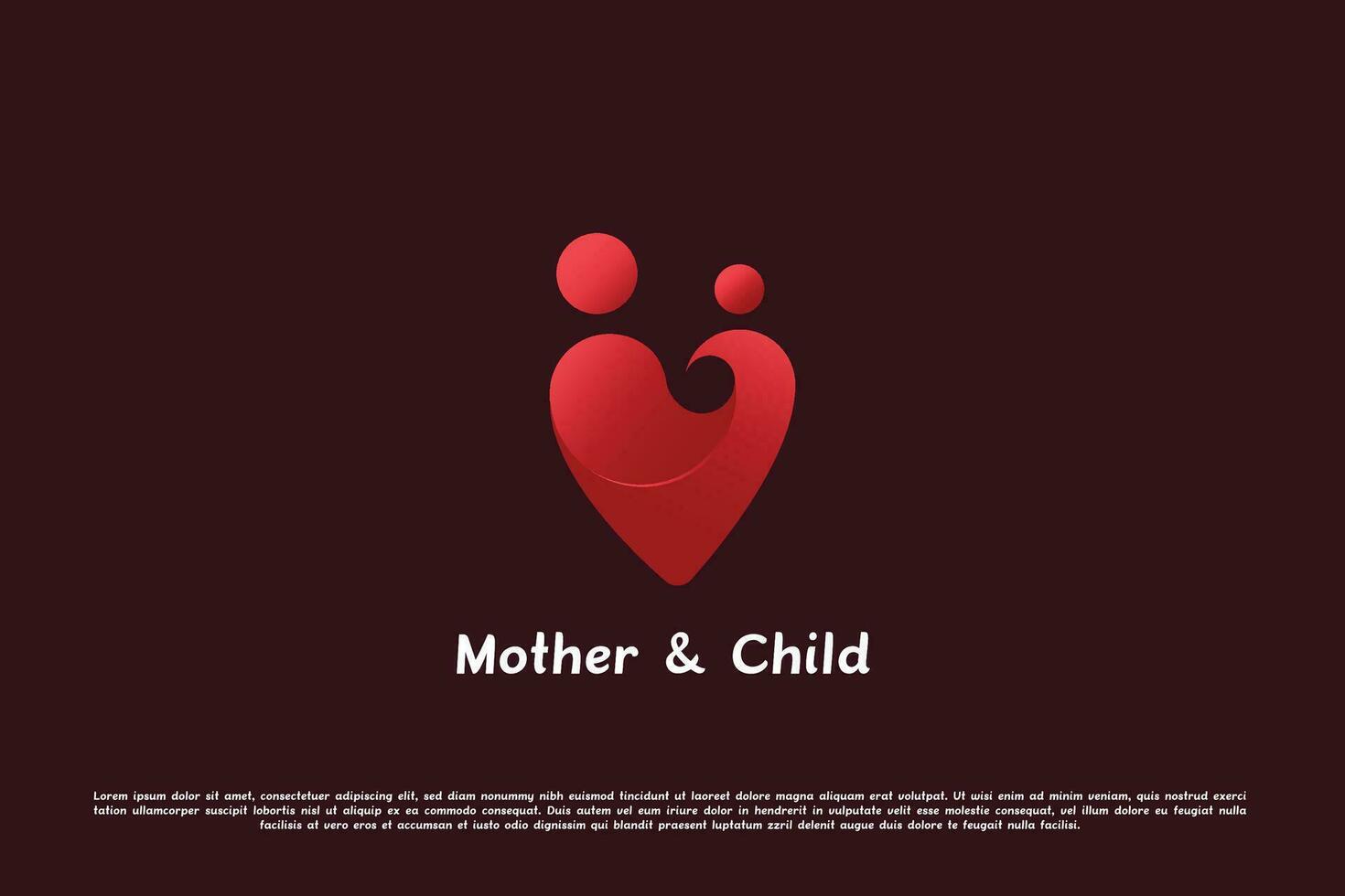 Modern gradient mother child logo design illustration. Simple flat silhouette of mother holding child love heart happy full of love affection life maternity. Minimalist simple flat icon concept. vector