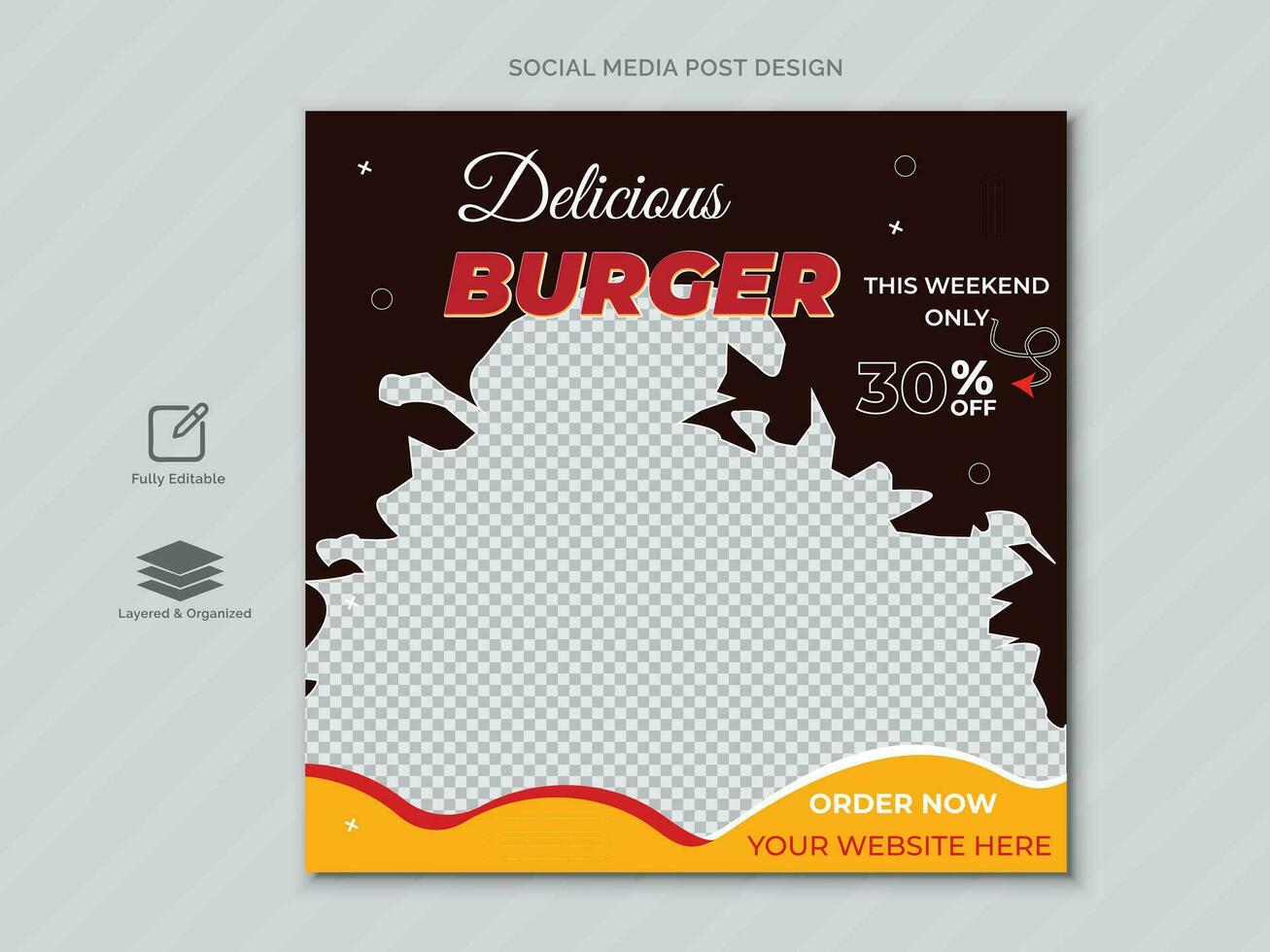 delicioso hamburguesa y comida menú social medios de comunicación enviar modelo diseño o social medios de comunicación bandera diseño . vector