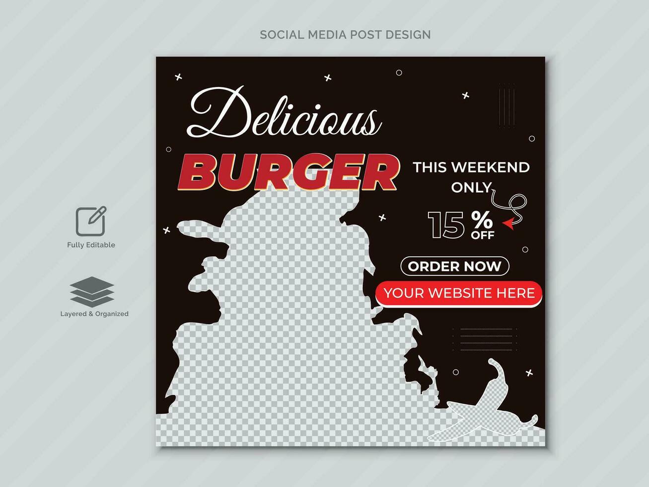 Delicious burger and food menu social media Post template design or social media banner design . vector