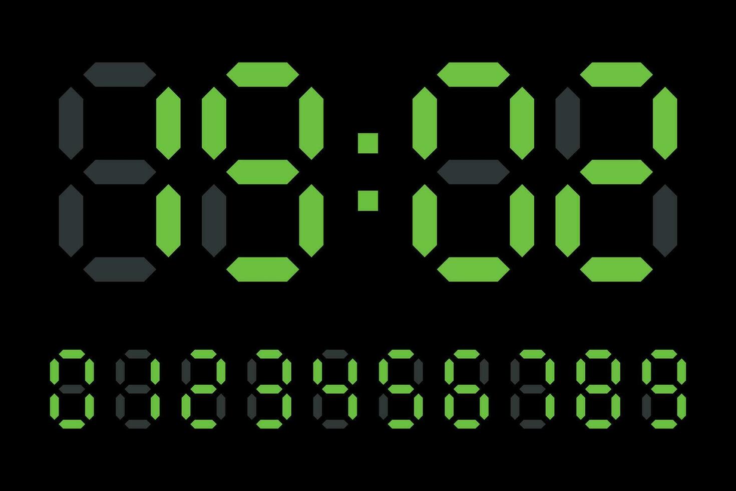 Digital LED Clock numbers electronic figures vector on black background.