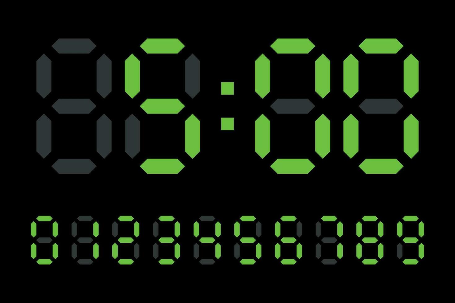 Digital LED Clock numbers electronic figures vector on black background.