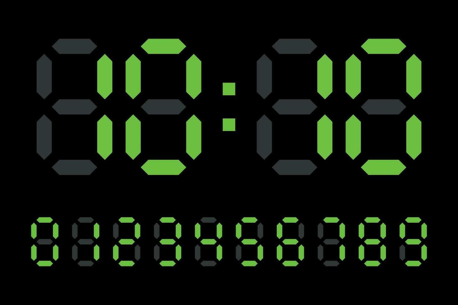 Digital LED Clock numbers electronic figures vector on black background.