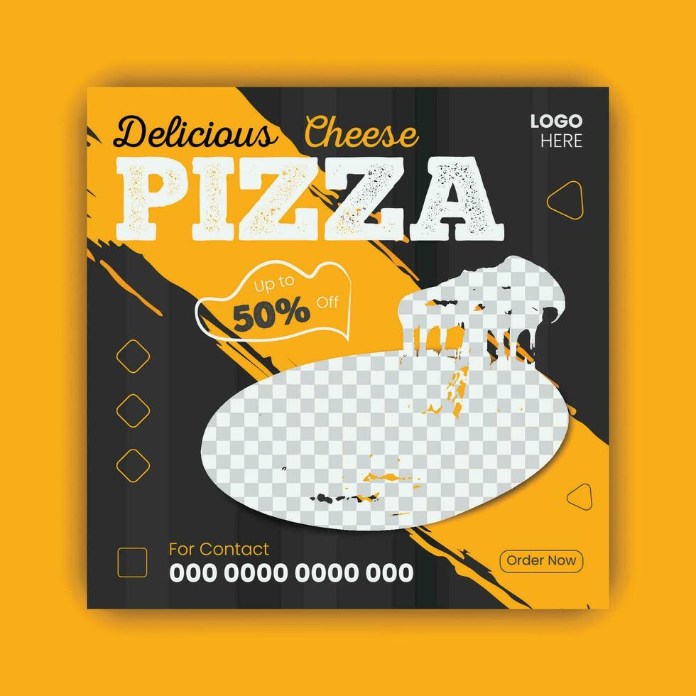 Square pizza post marketing template vector