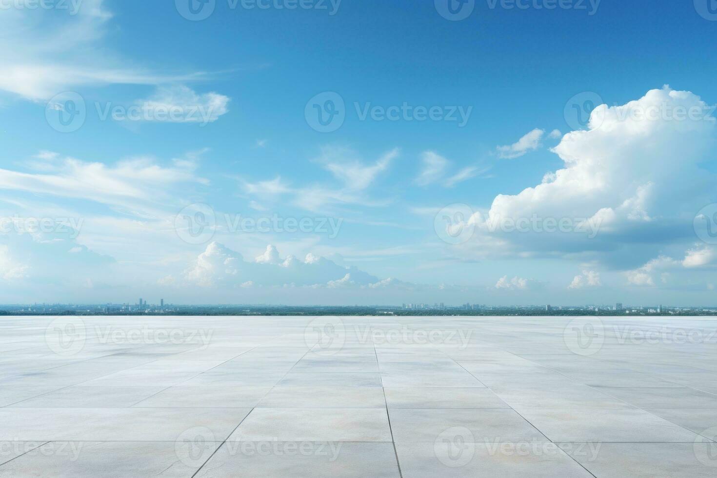 Blue Sky Background Cloud Horizon with Empty Concrete Floor. Generative AI photo