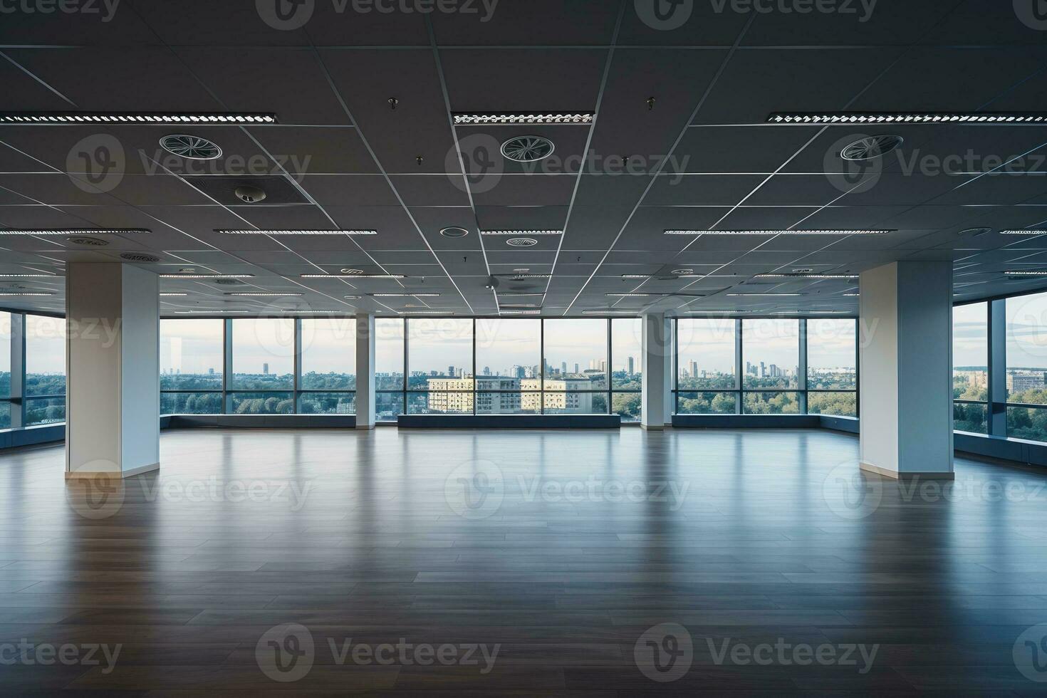 Empty office open space interior. Generative AI photo
