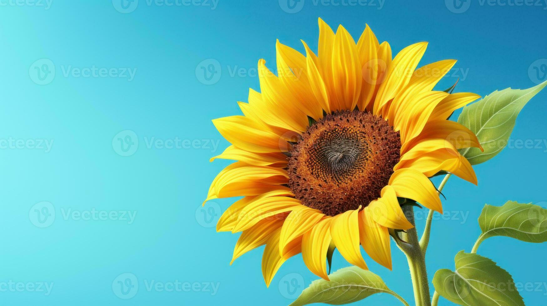 Summer Beauty Bright Sunflower Isolated on Blue Background. Generative AI photo