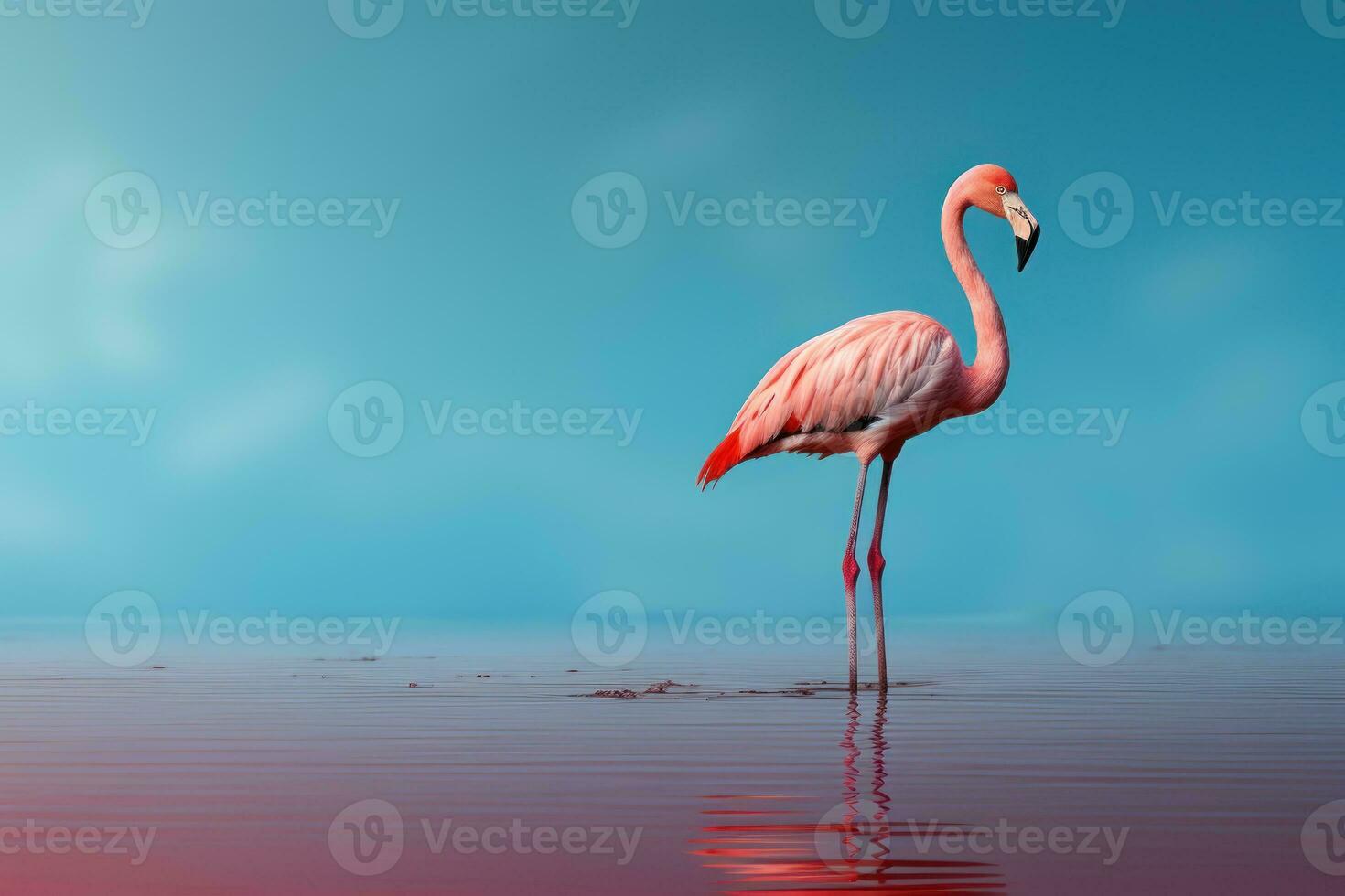 flamingo, extreme minimalism, empty space. Generative AI photo