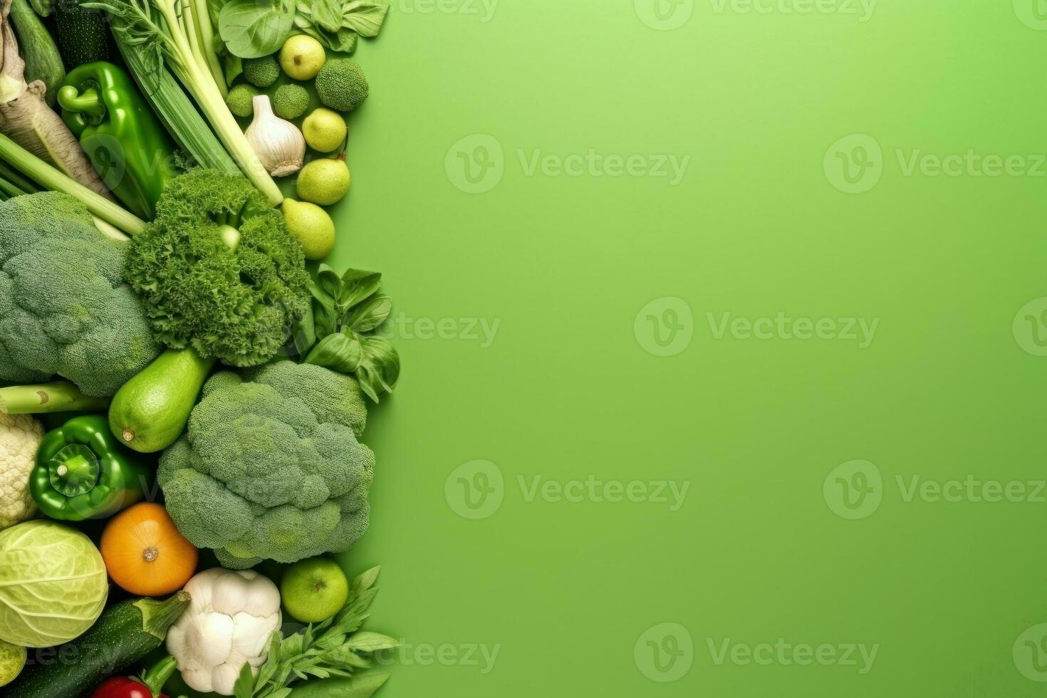 Vegetables on background with empty space for text top view. Generative AI photo