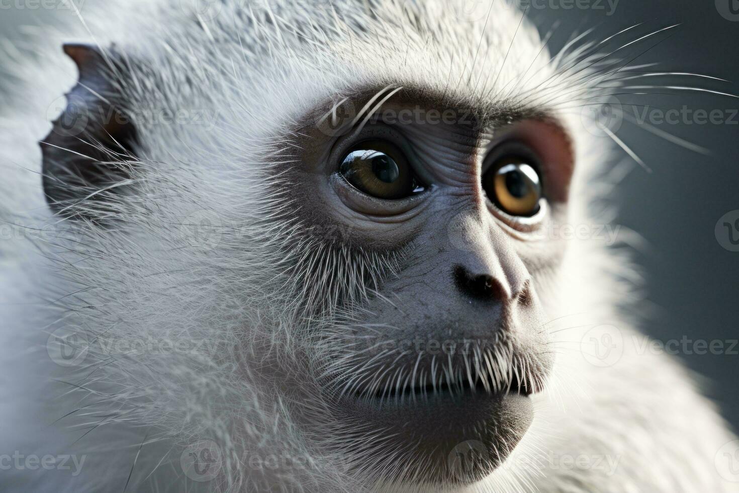 Hyper realistic extreme close up face monkey. Generative AI photo