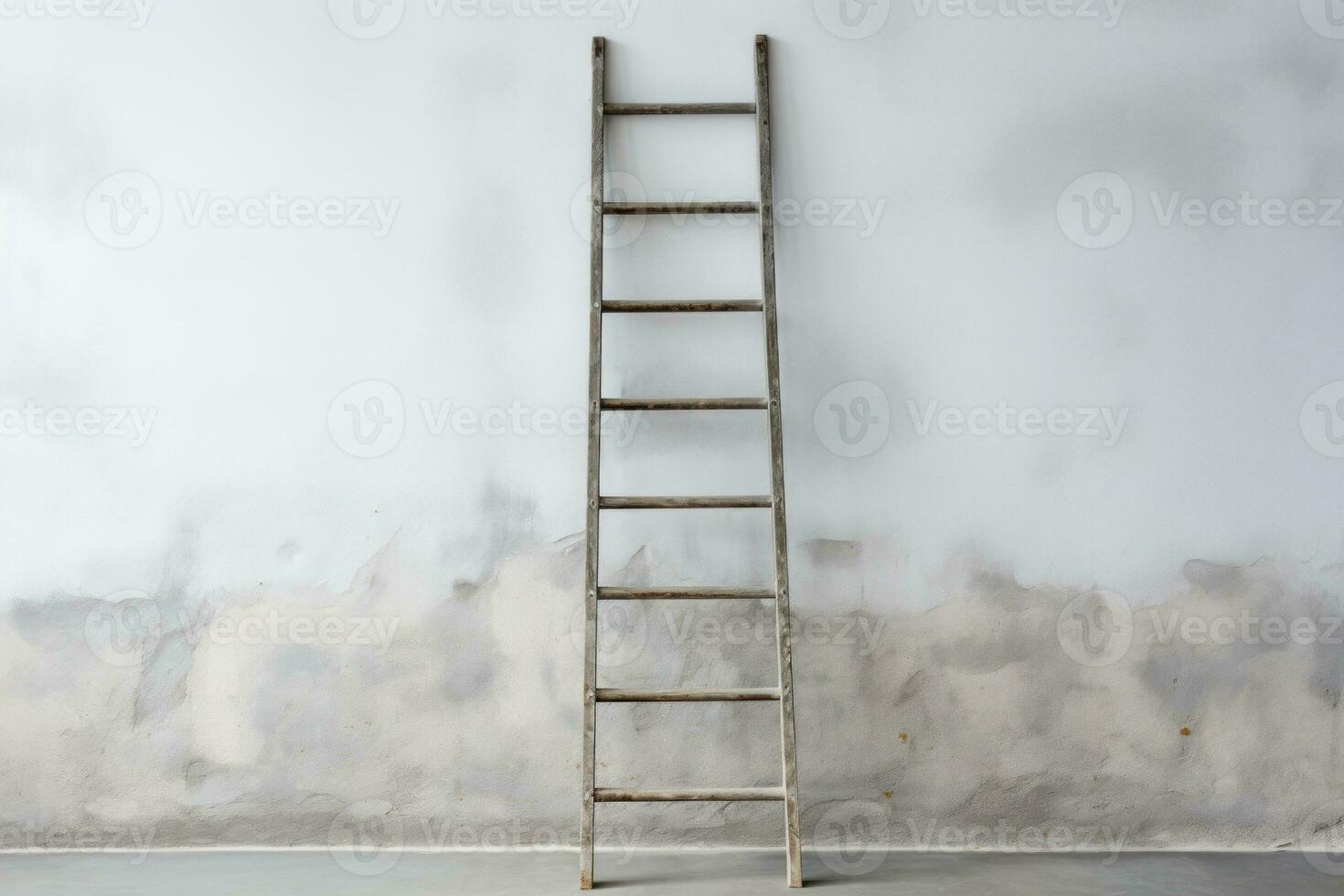 Blank dirty grunge wall with ladder. Generative AI photo