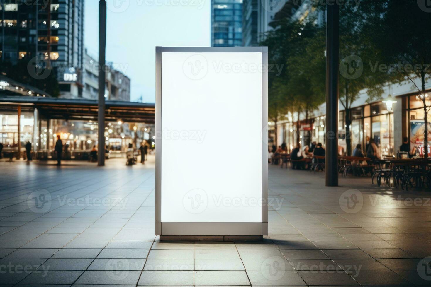 Public shopping center mall advertisement board space as empty blank white mockup. Generative AI photo