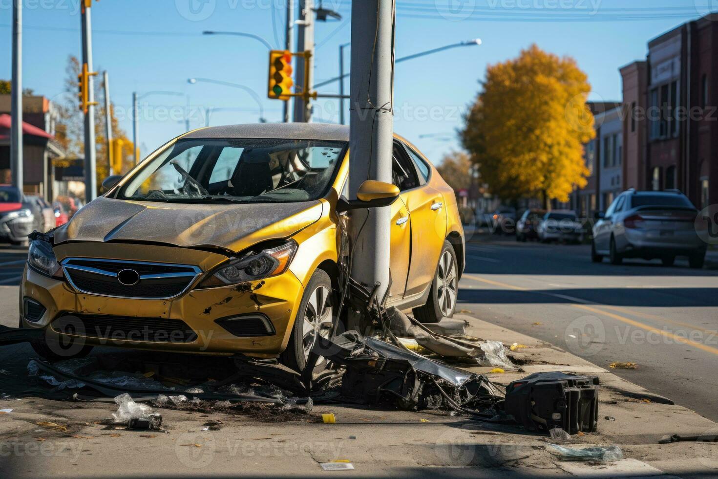 Car crash accident on the road banner. Generative AI photo
