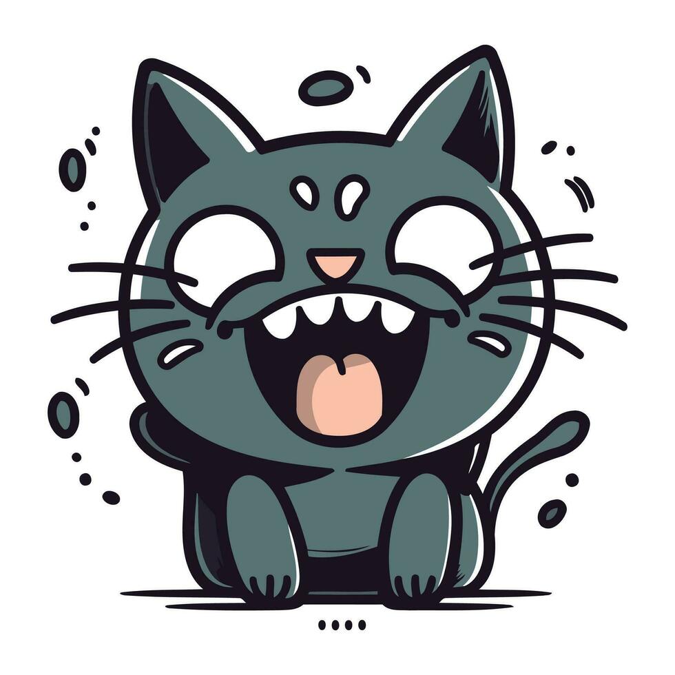 Funny cartoon cat. Vector illustration. Isolated on white background.