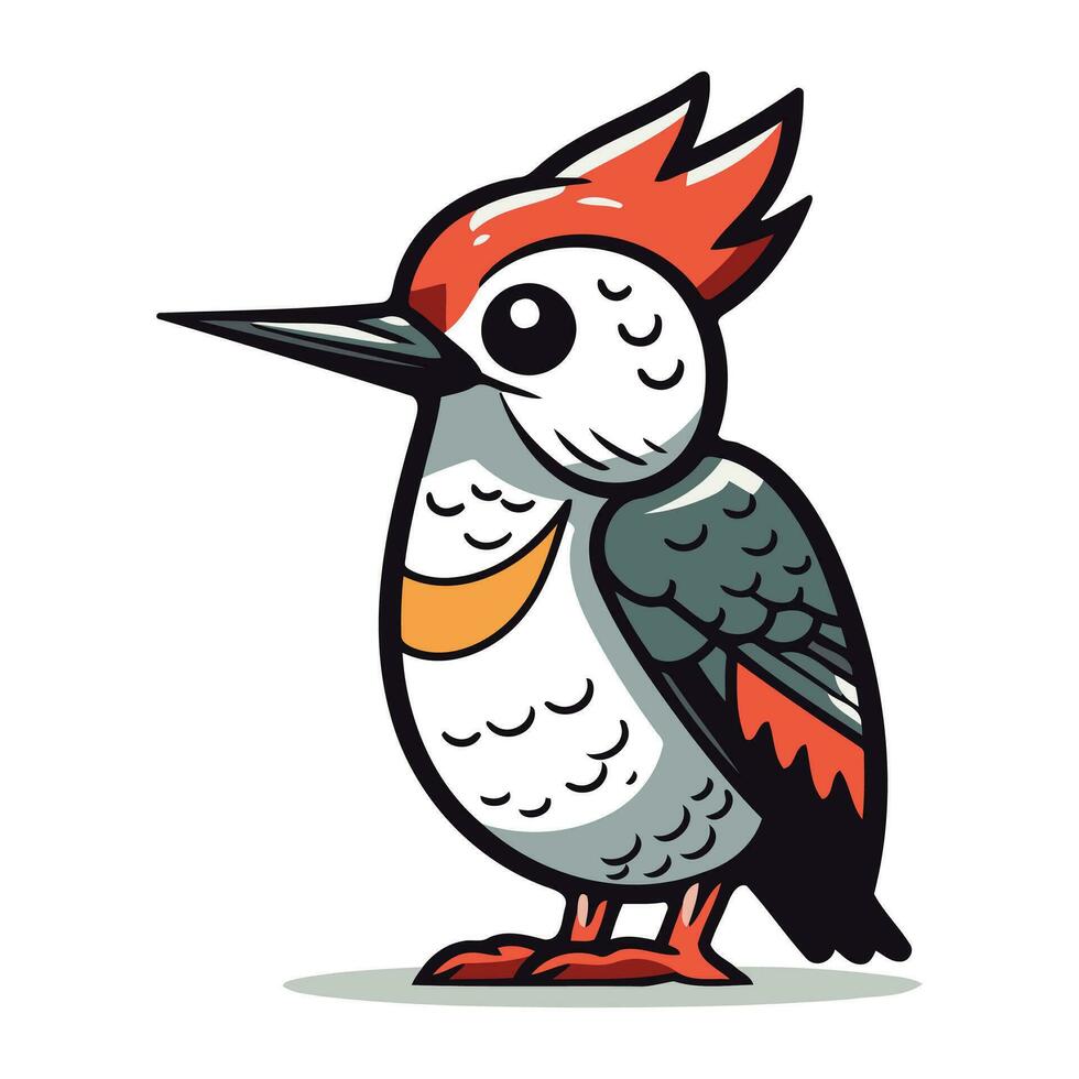 Cute Woodpecker isolated on white background. Vector illustration.