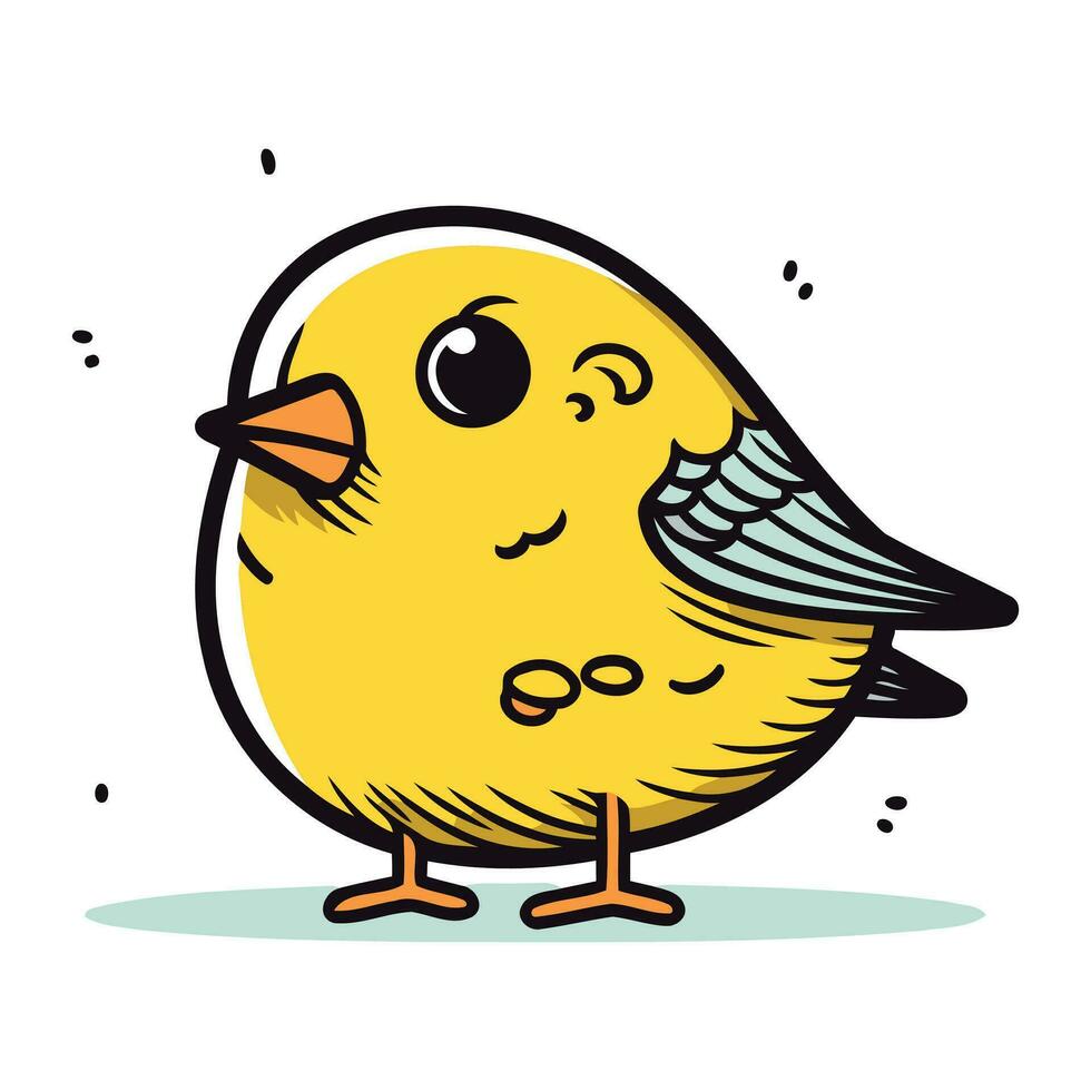 Cute little yellow bird isolated on white background. Vector illustration.