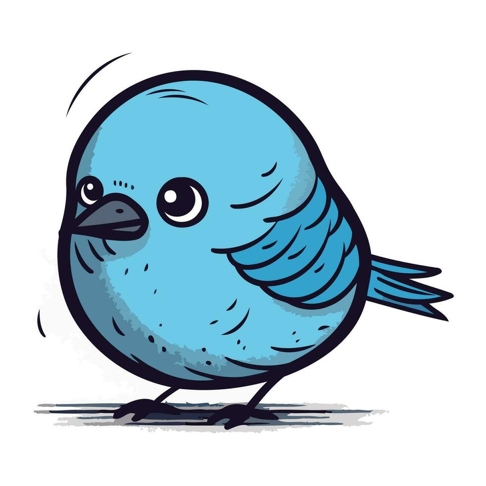 Vector illustration of a cute cartoon blue bird on a white background.