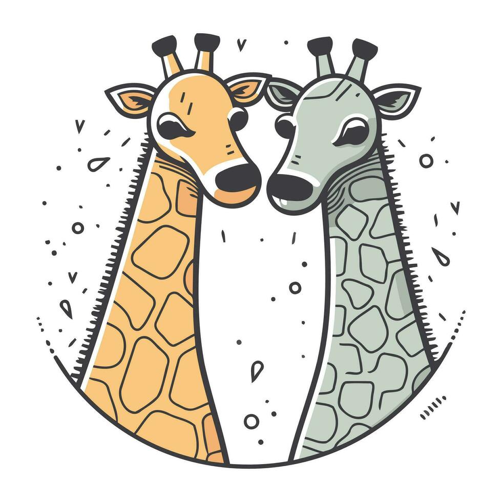 Vector illustration of two giraffes. Hand drawn doodle style.