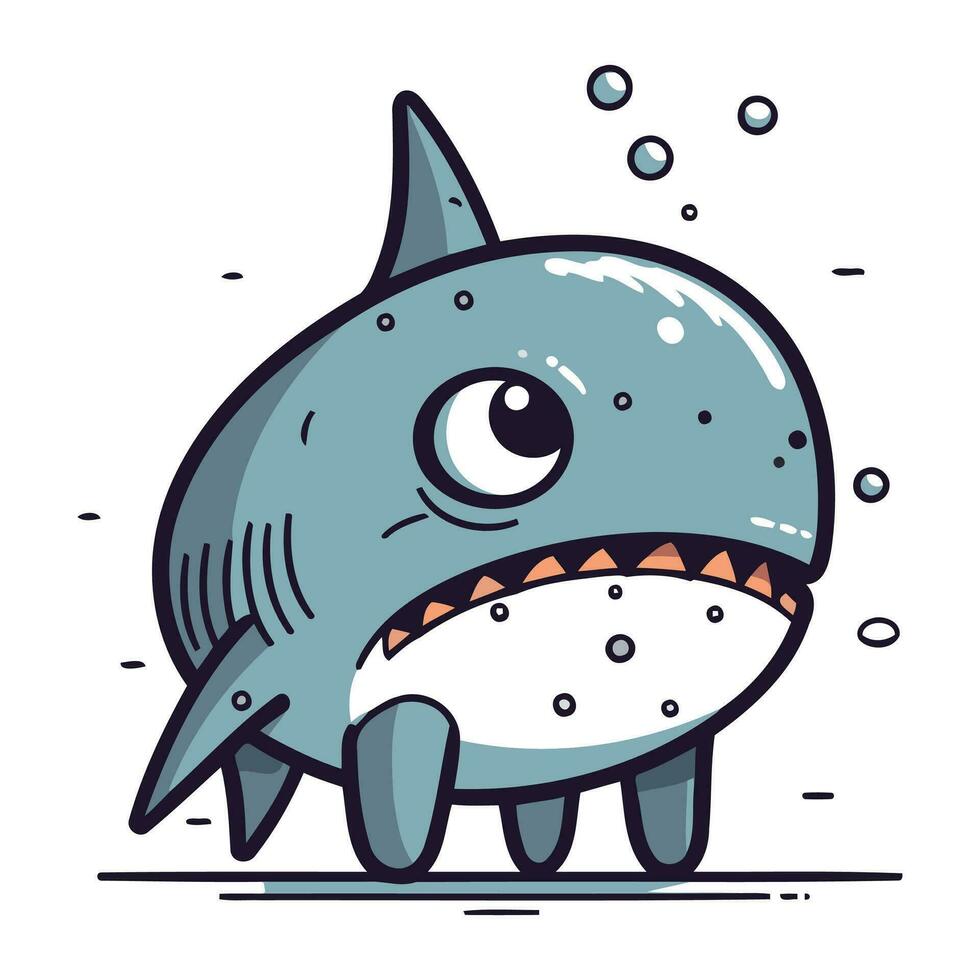 Cute cartoon shark. Vector illustration isolated on white background. Design for t shirt and other uses.