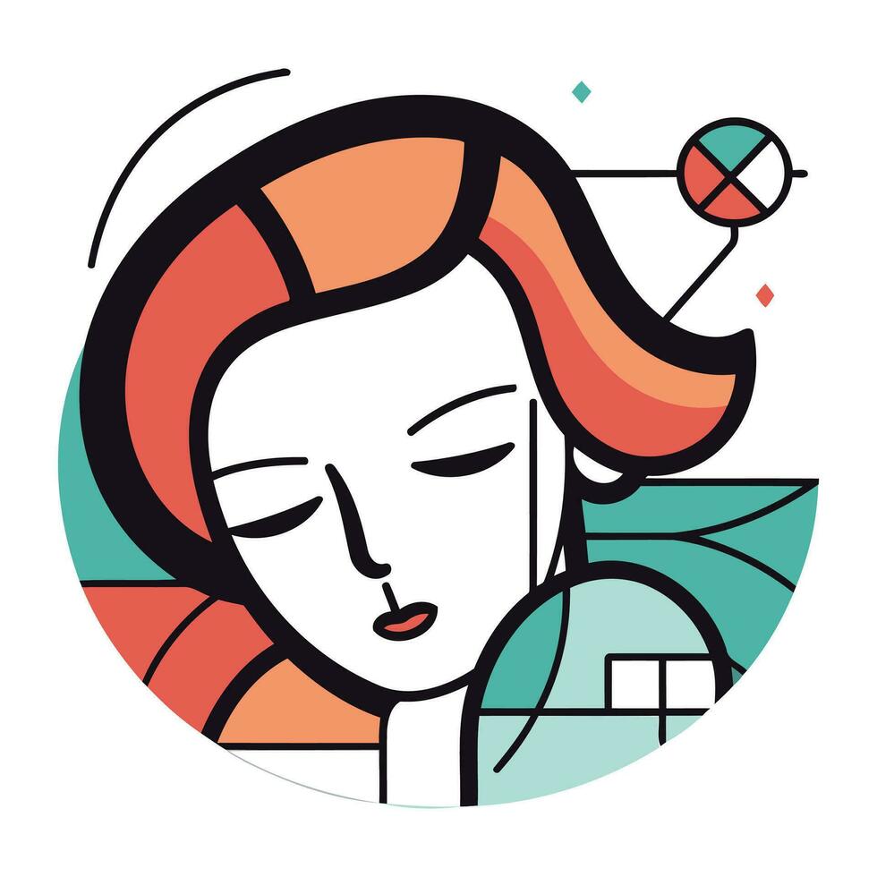 Vector illustration of a woman with closed eyes in a flat style.