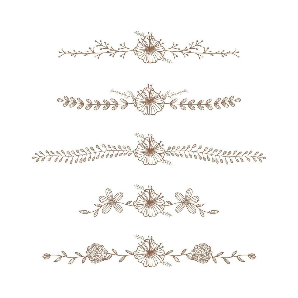 hand drawn blossom flower line divider decoration collection vector