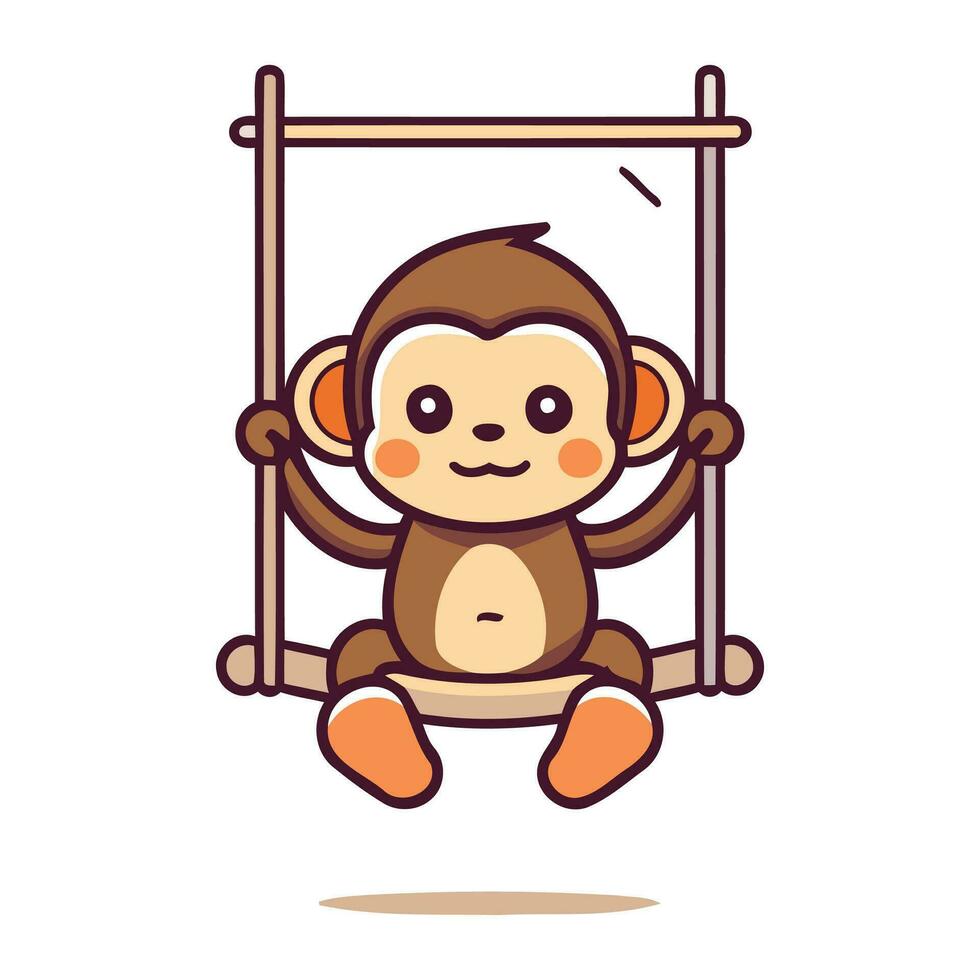 Cute monkey sitting on a swing. Vector illustration in cartoon style.