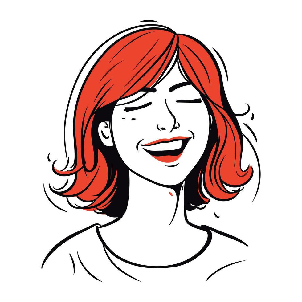 Vector hand drawn illustration of a womans face with red hair.