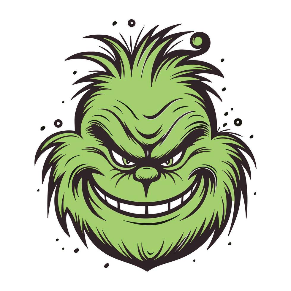 Mascot with funny monster face on white background. Vector illustration.