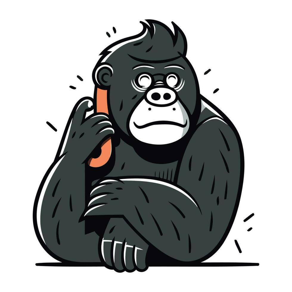 Vector illustration of a gorilla with a mobile phone in his hand.
