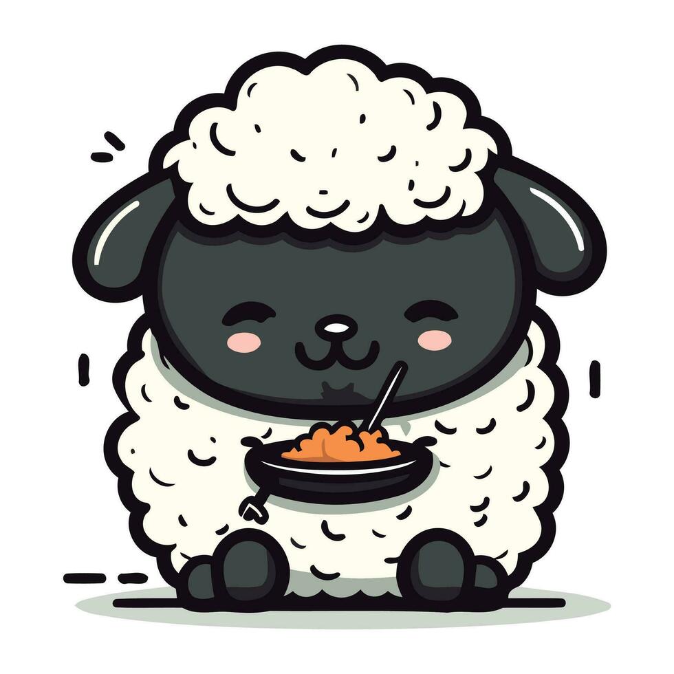 Sheep Eating Food Vector Illustration. Cute Cartoon Sheep Character