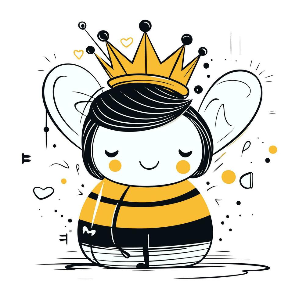 linda pequeño abeja con un corona en su cabeza. vector ilustración.