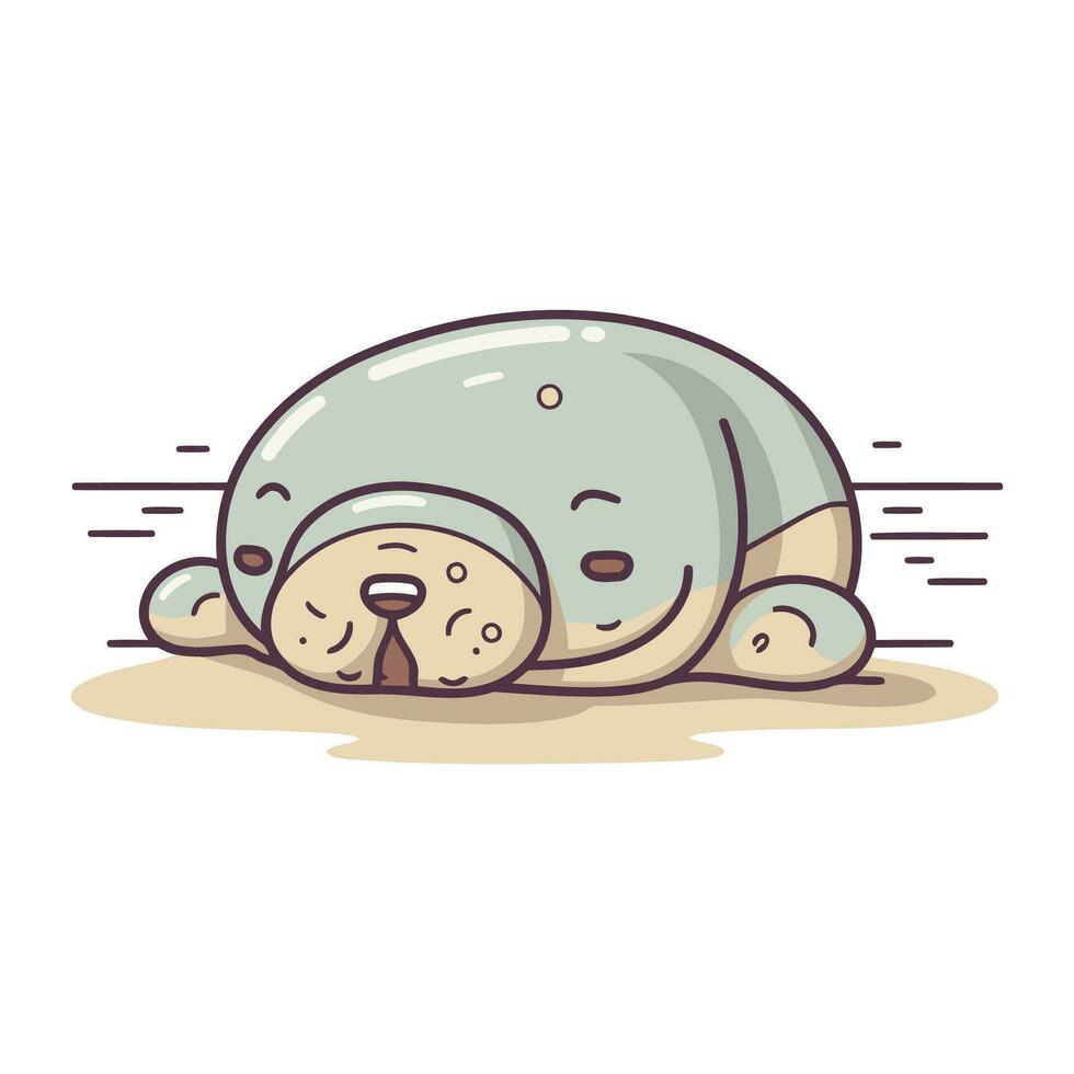 Illustration of a cute seal sleeping on the ground. Vector illustration