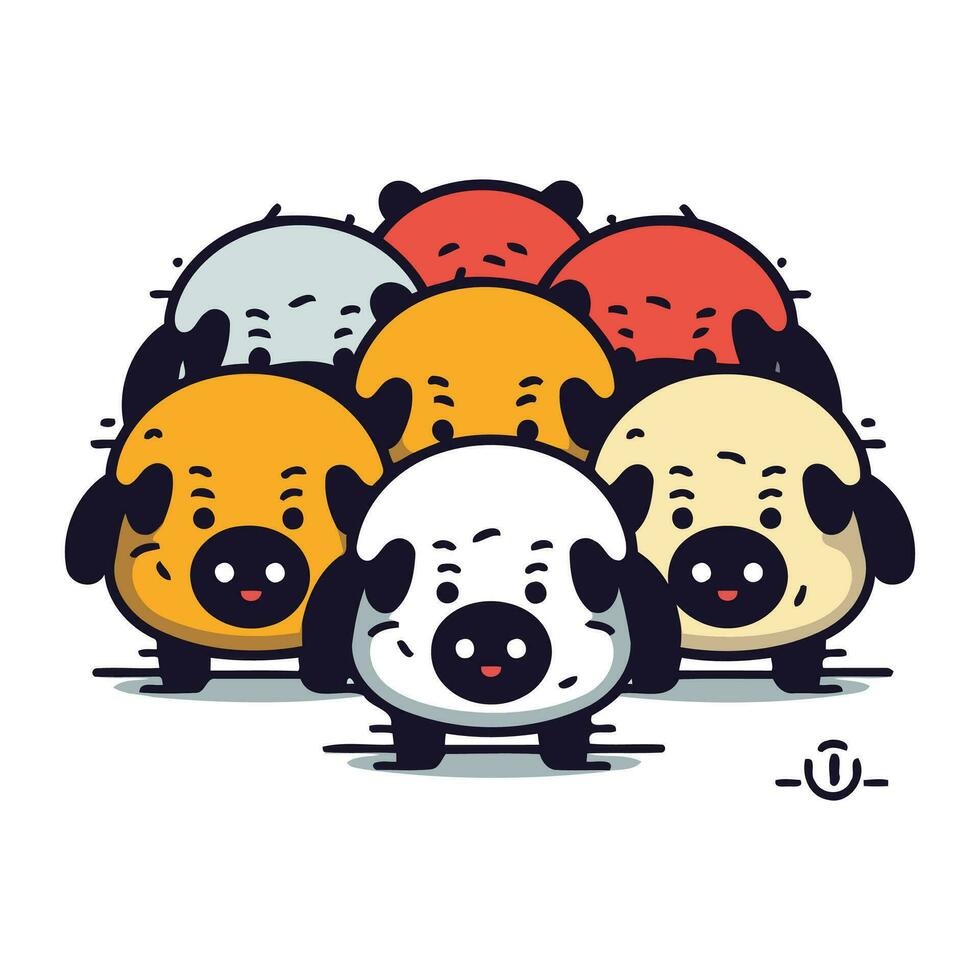 Cute panda family. Vector illustration of cute pandas.