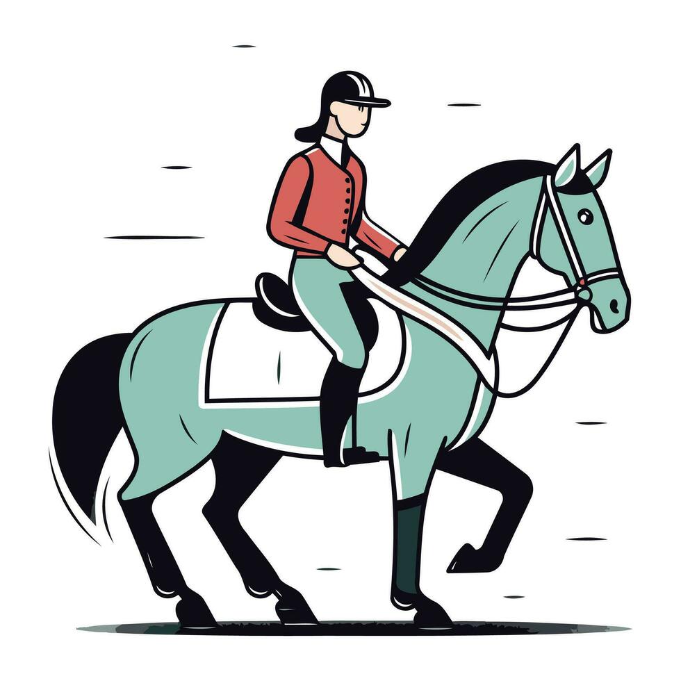 jockey en lado de caballo. vector ilustración en un plano estilo.