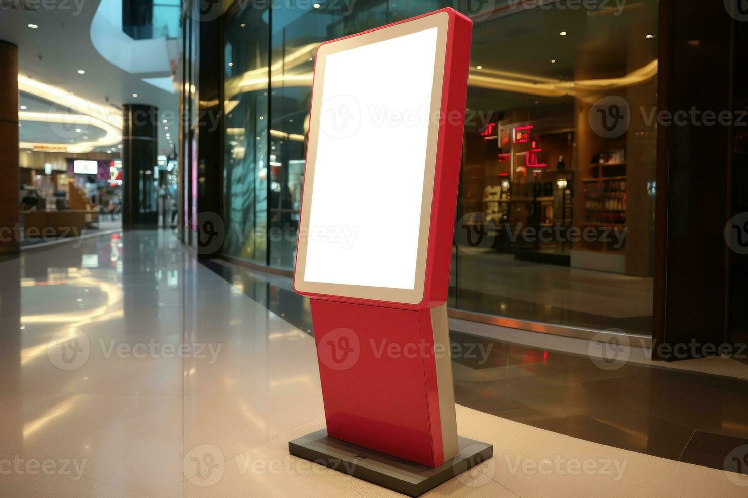 The advertising machine stands at the shopping mall. Generative AI photo