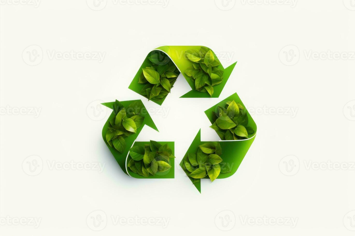 Recycling symbol made from nature, green leaves and plants. Generative AI photo