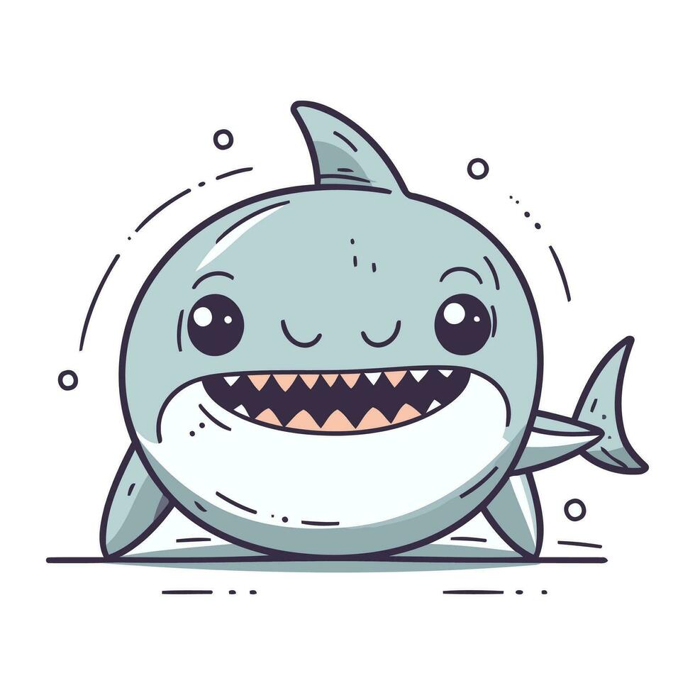 Cute cartoon shark. Vector illustration. Isolated on white background.