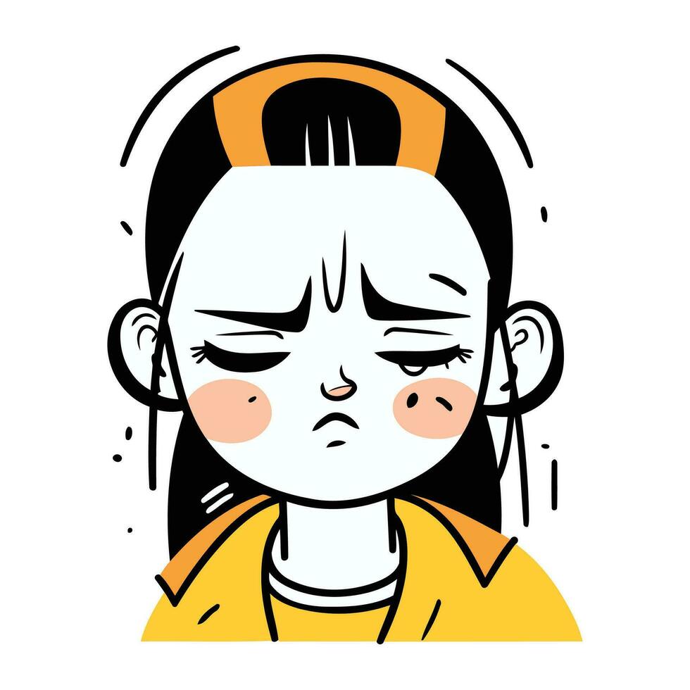 Angry girl. Vector illustration of a girl with a sad face.