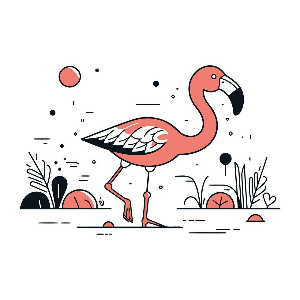 Flamingo. Flamingo in the park. Vector illustration