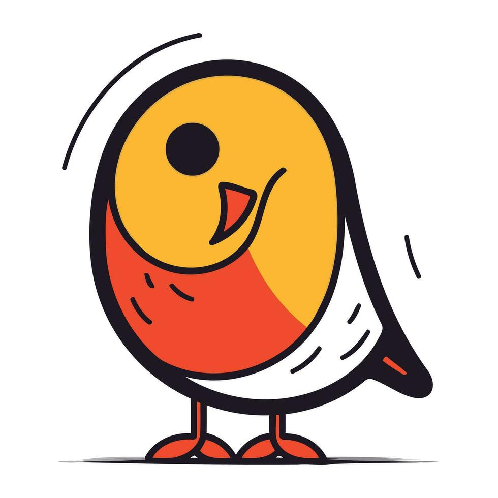 cute little bird cartoon vector illustration on white background. line art.