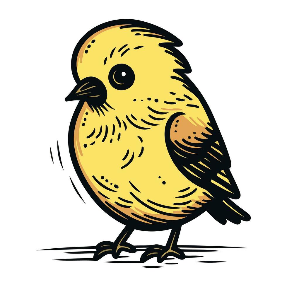 Illustration of a cute little yellow bird on a white background. vector