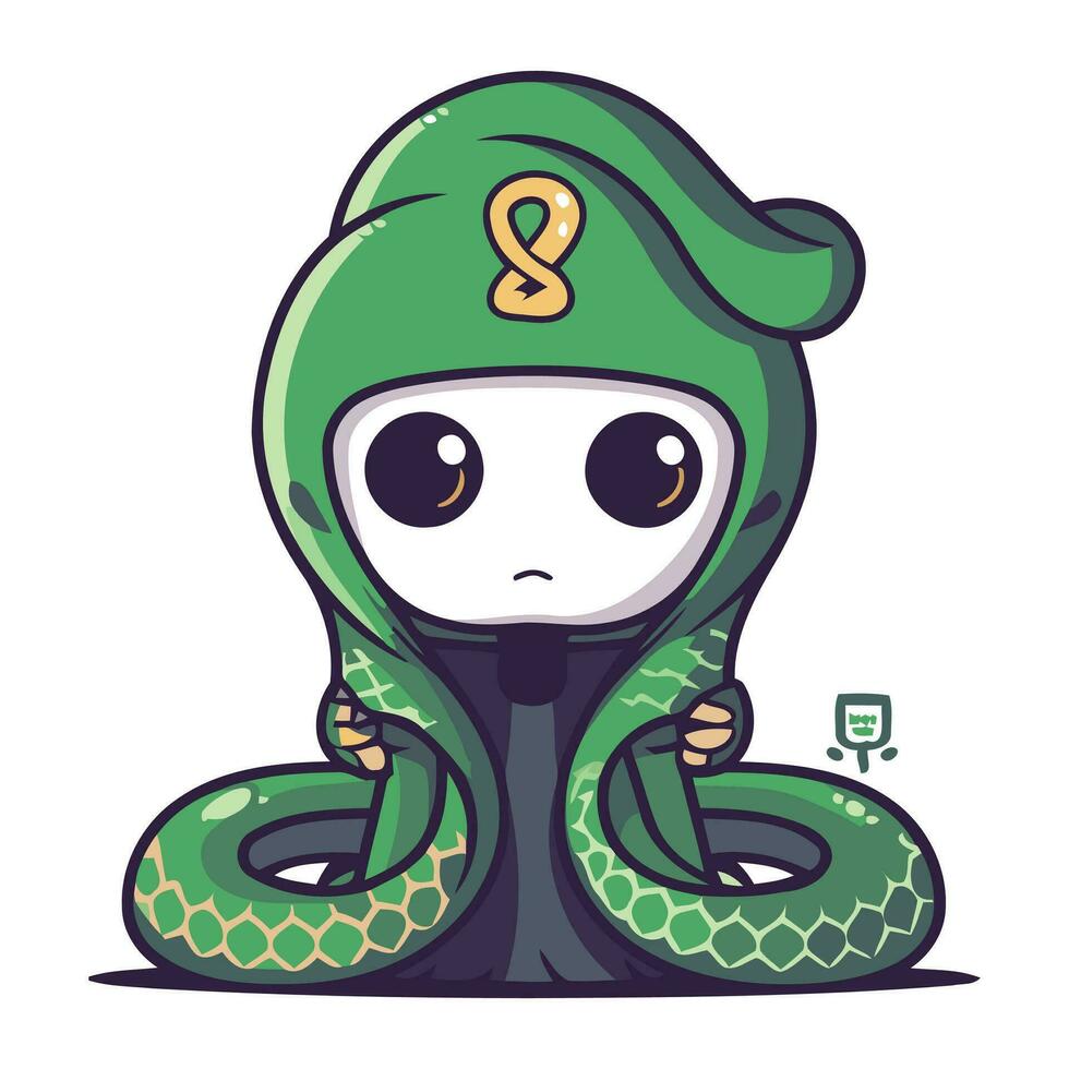 linda dibujos animados serpiente con verde sombrero. vector ilustración en blanco antecedentes.